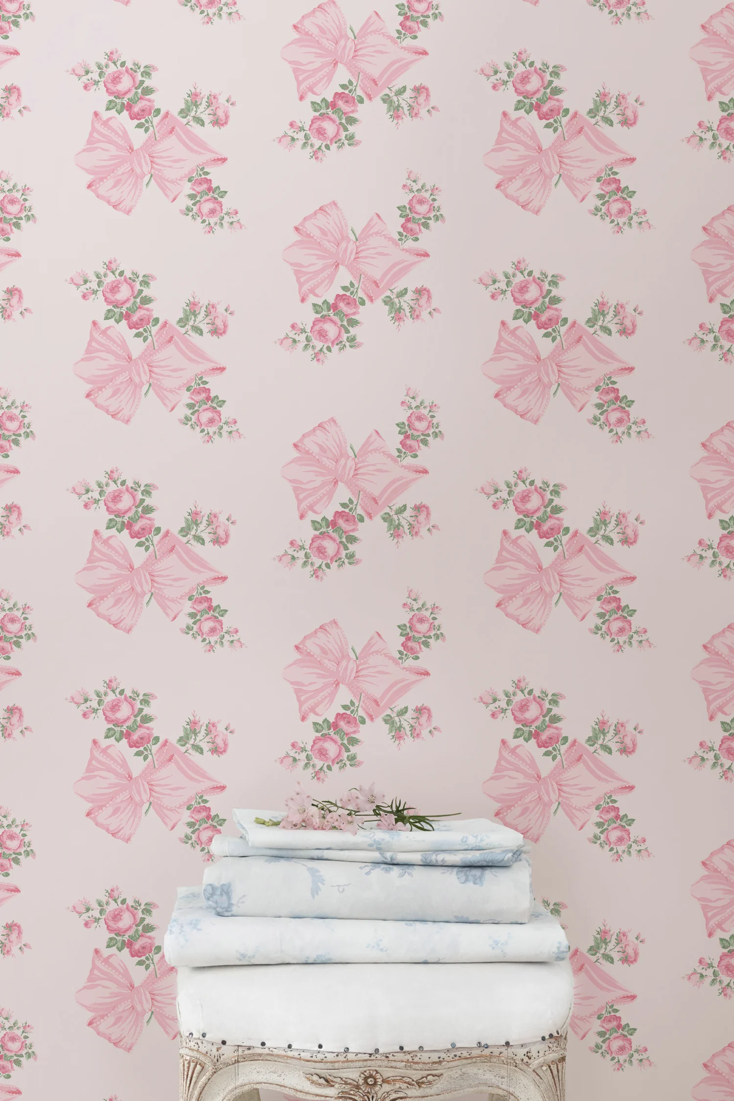 Papel de Parede Rosa Beaux Pink Mint Padrão