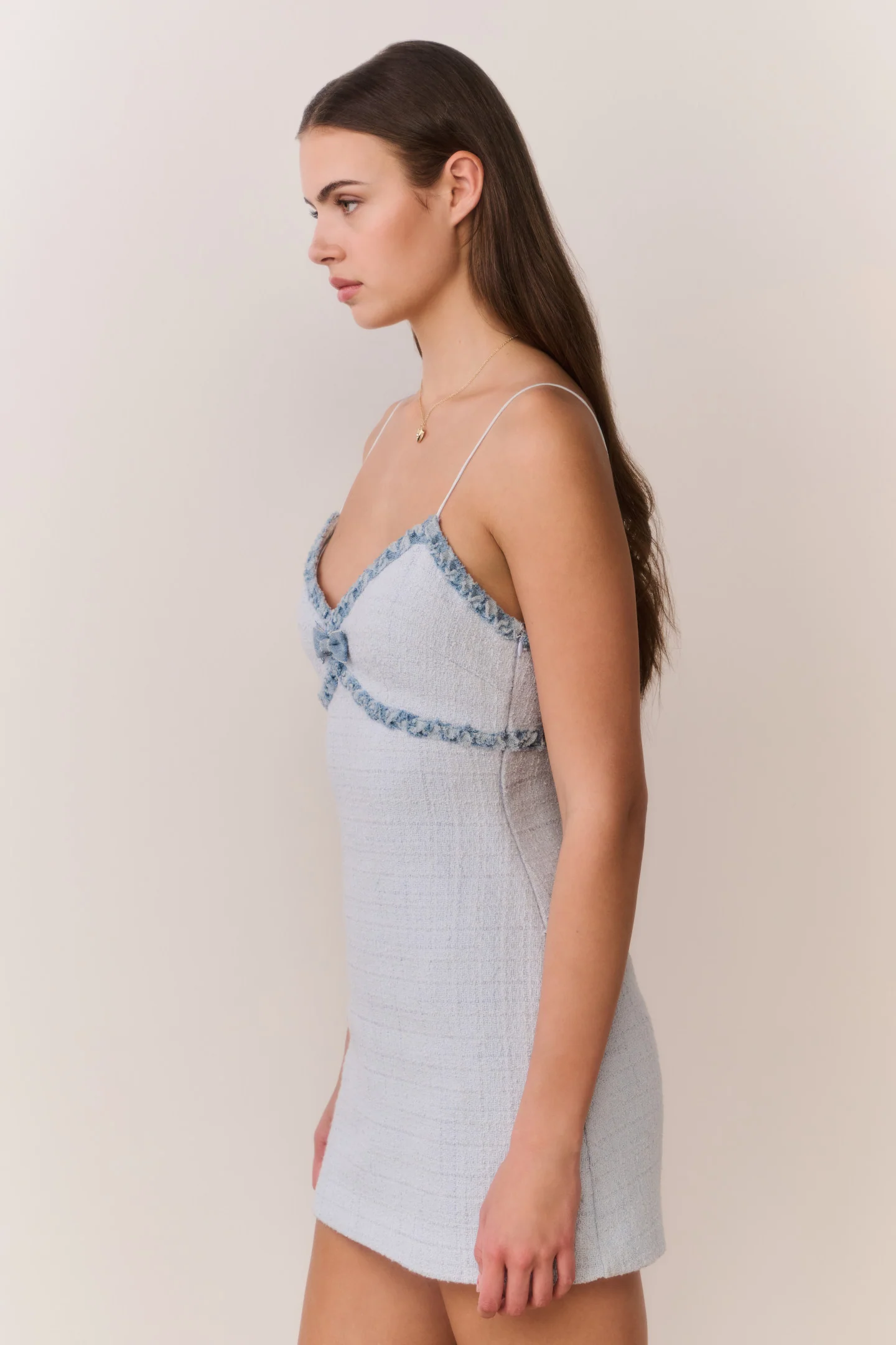 Vestido Mini Tweed com Detalhes em Denim Novara