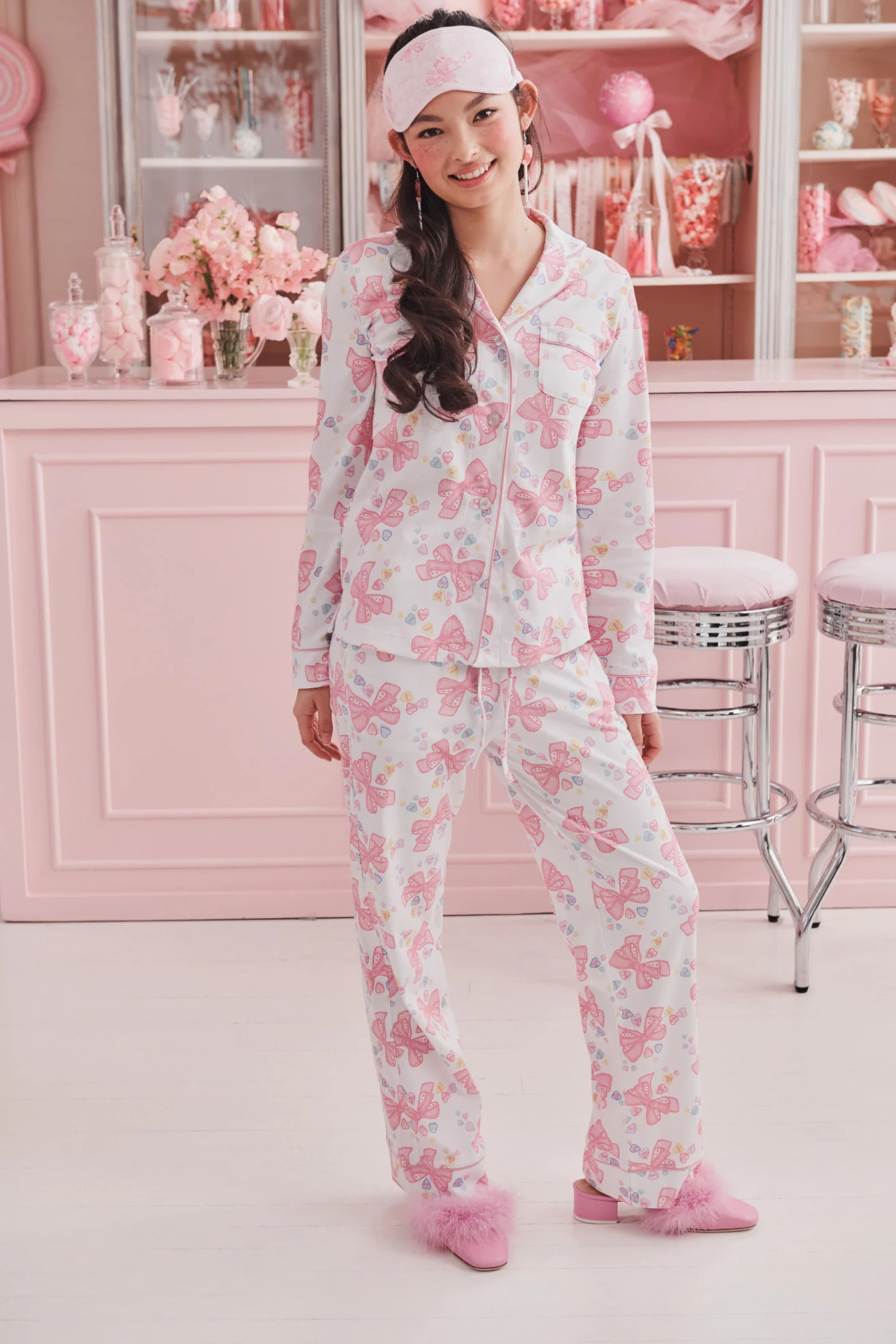 Conjunto de Pijama de Polo de Manga Comprida Feminino LoveShackFancy x Roller Rabbit Doily Beux
