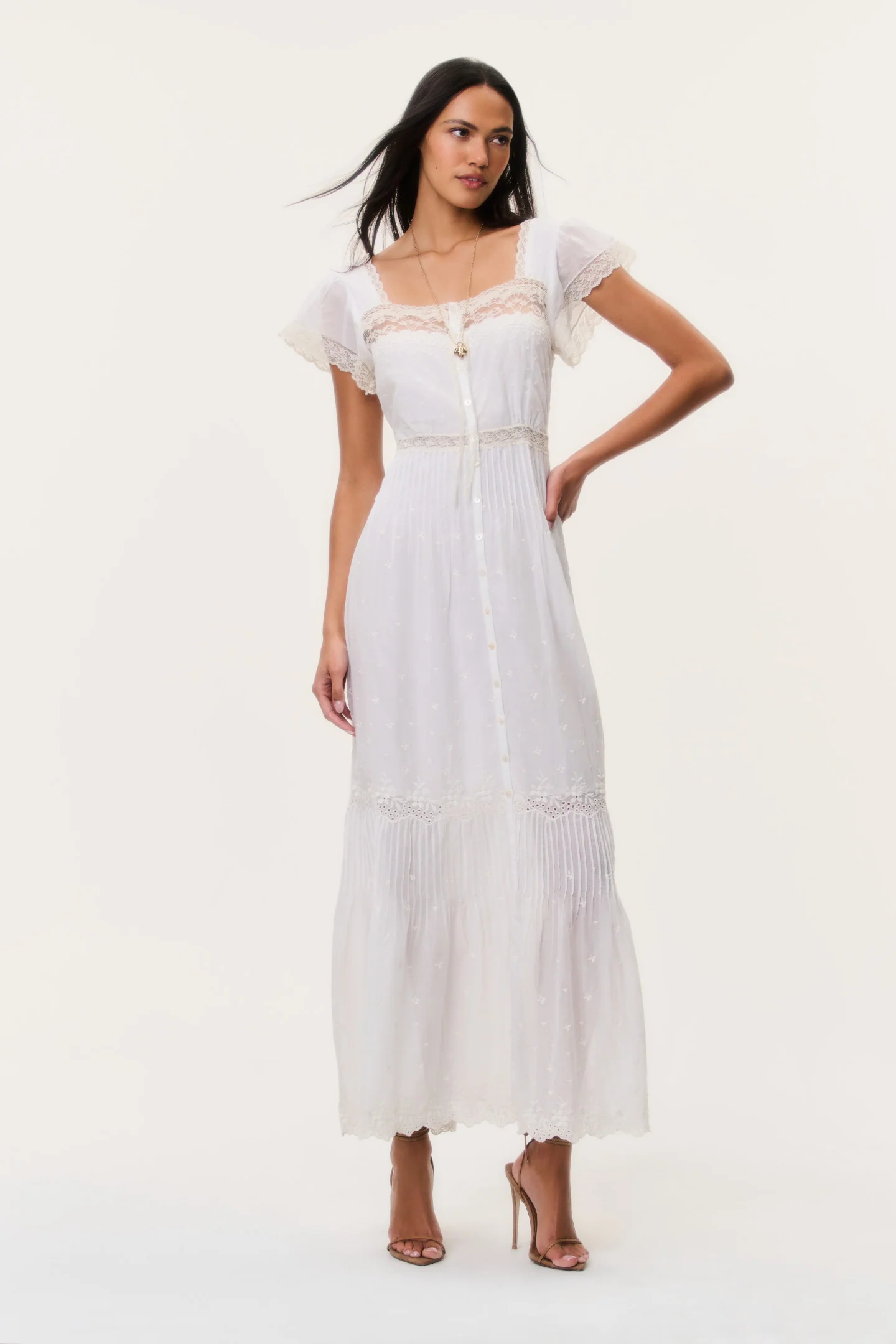 Vestido Longo de Renda de Algodão Georgine