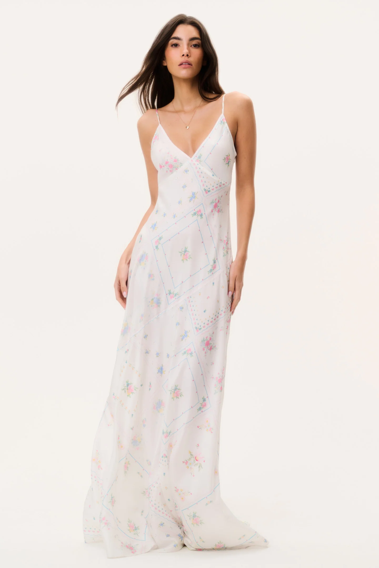 Vestido Maxi em Seda com Patchwork Castilla