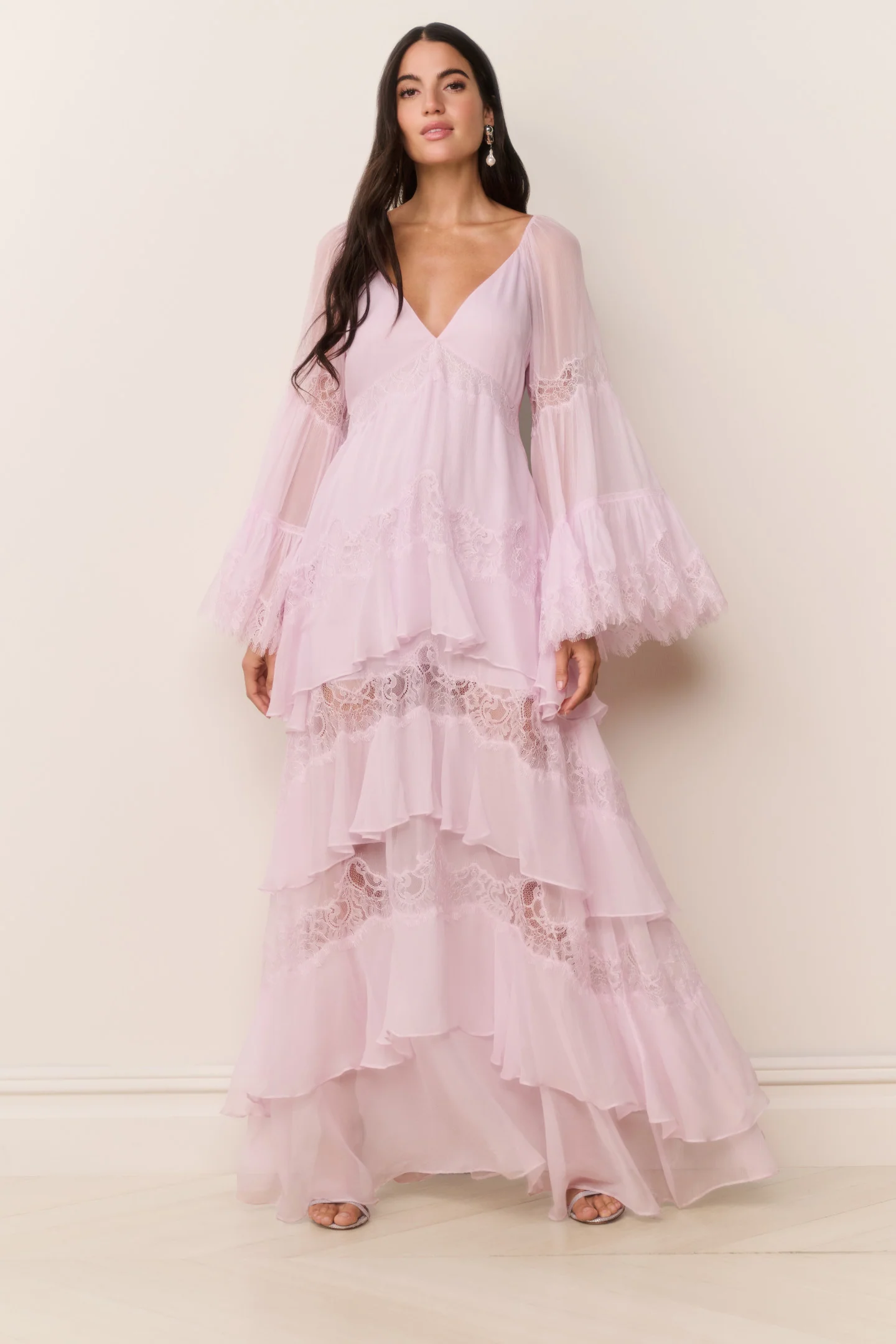 Vestido Maxi de Renda de Chifon de Seda Devina