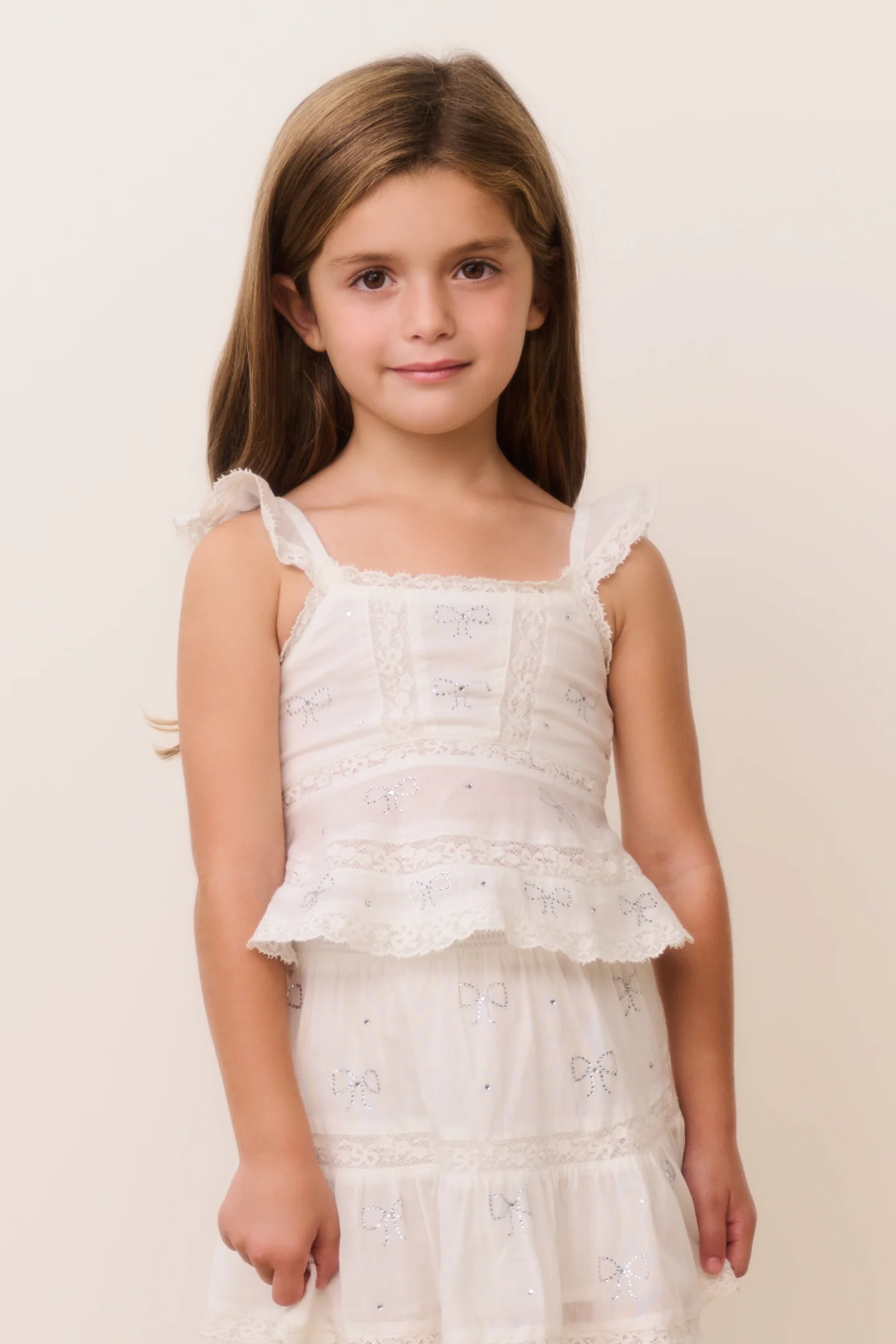 Blusa de Algodão com Laço de Cristal para Meninas Pequenas Melsy