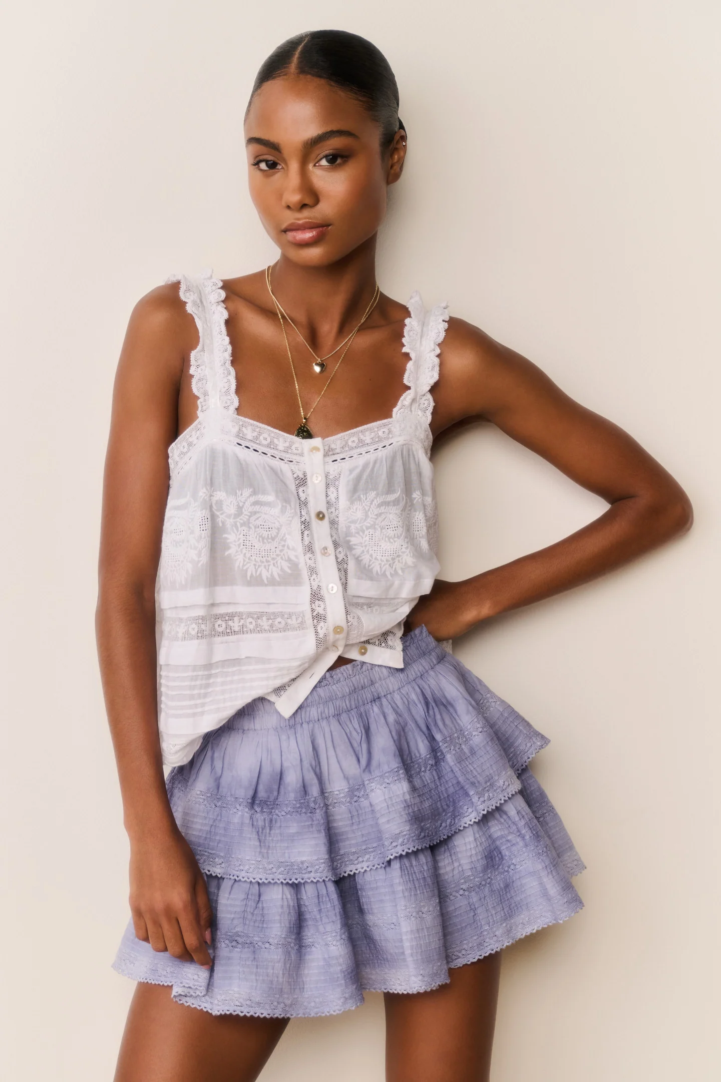Saia Mini com Ruffles Pintada à Mão