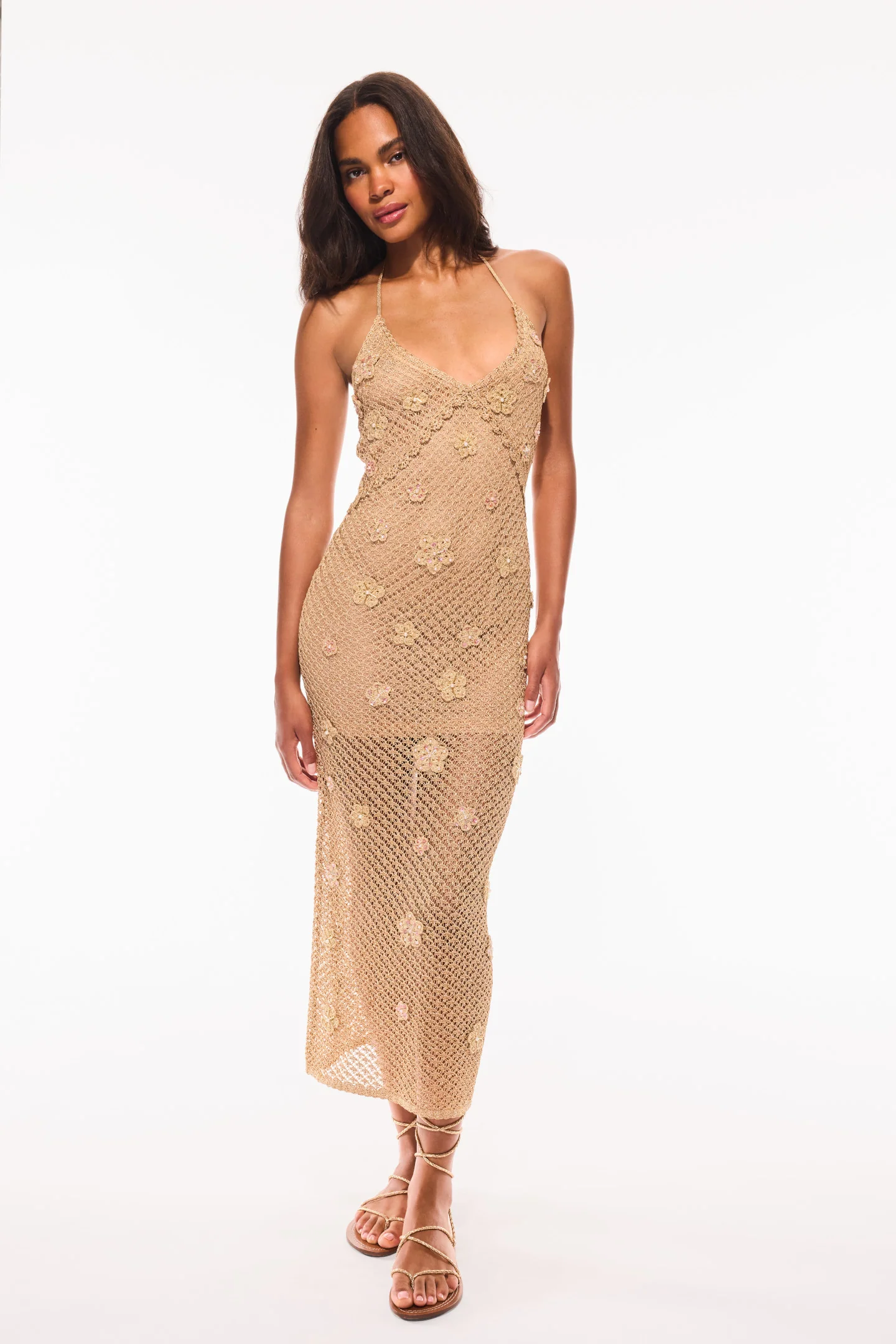 Vestido de Croché Metálico Vreya com Alça