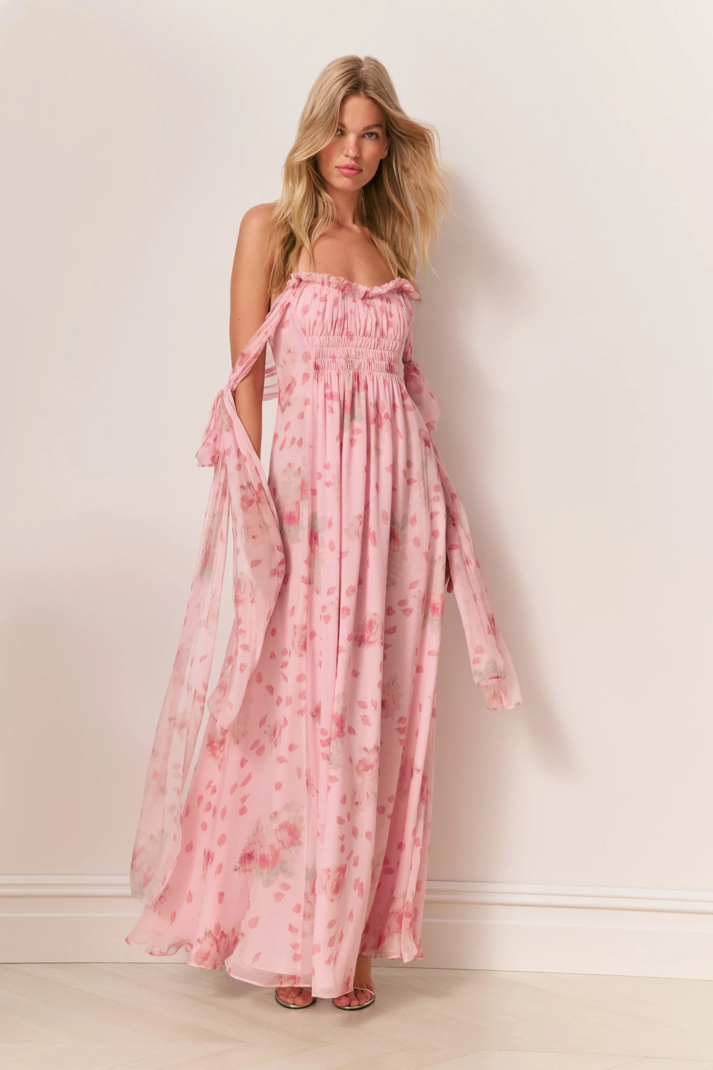 Vestido Maxi de Chifon de Seda com Estampa Floral Marlana