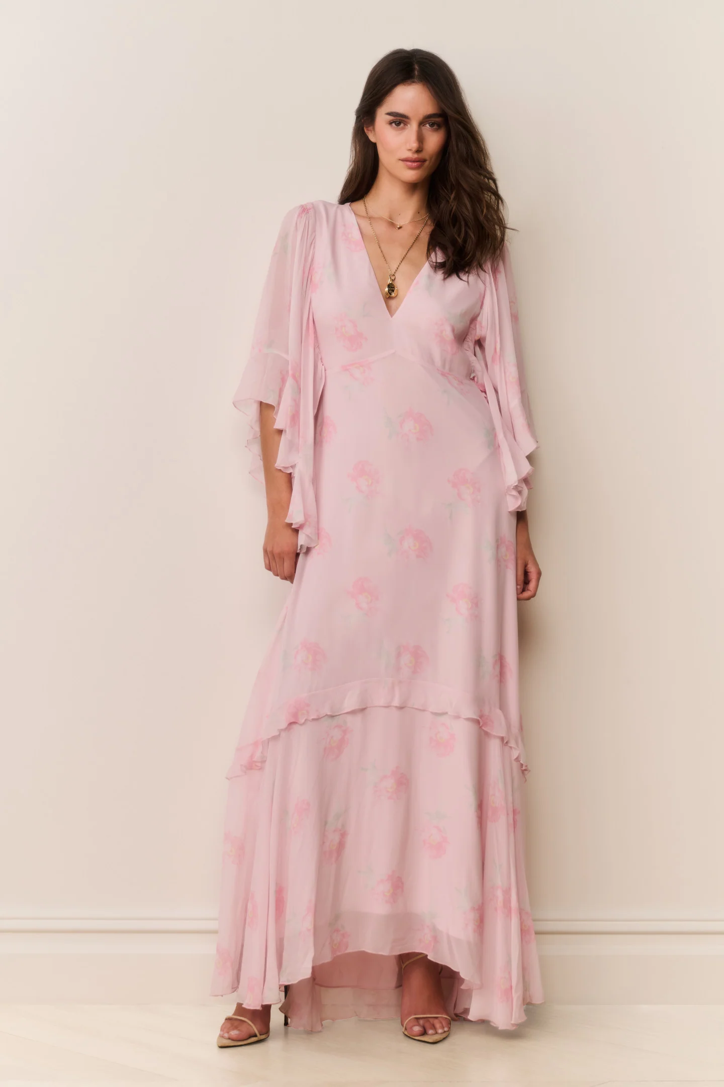 Vestido Maxi de Chifon com Estampa Floral Brinley