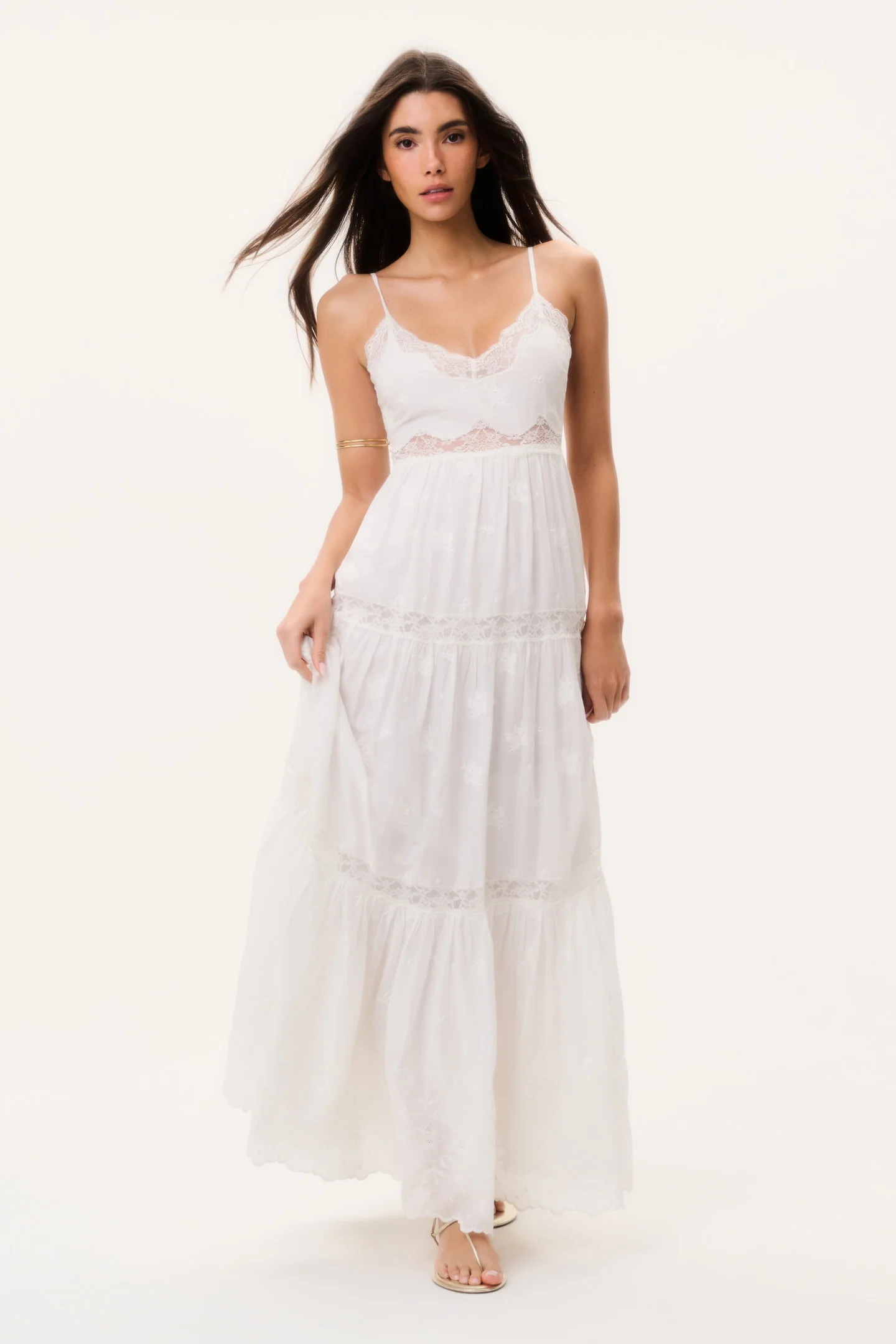 Vestido Maxi com Borda de Renda Espa