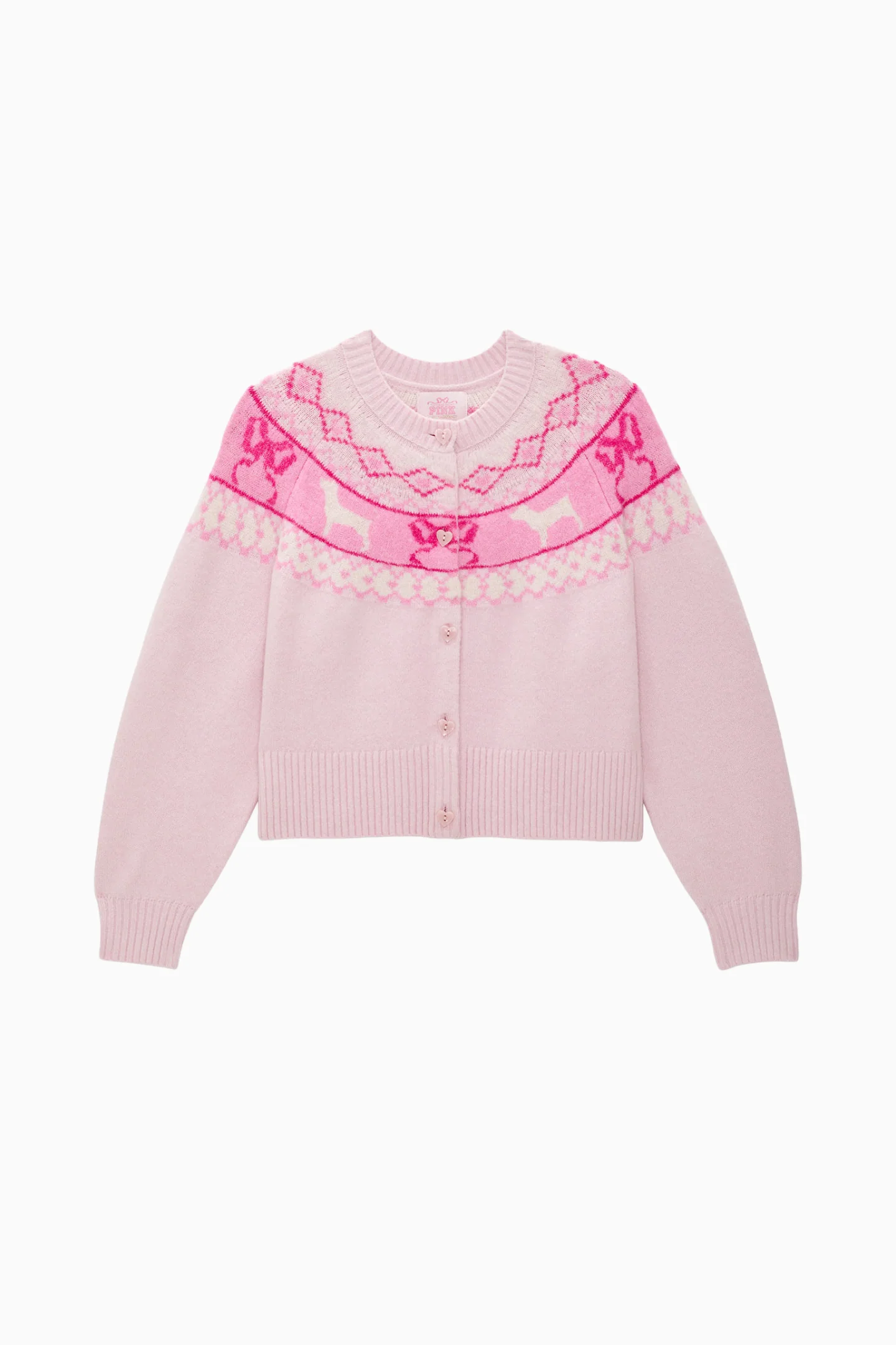 PINK x LoveShackFancy Cardigãon Boxy de Malha Fairisle