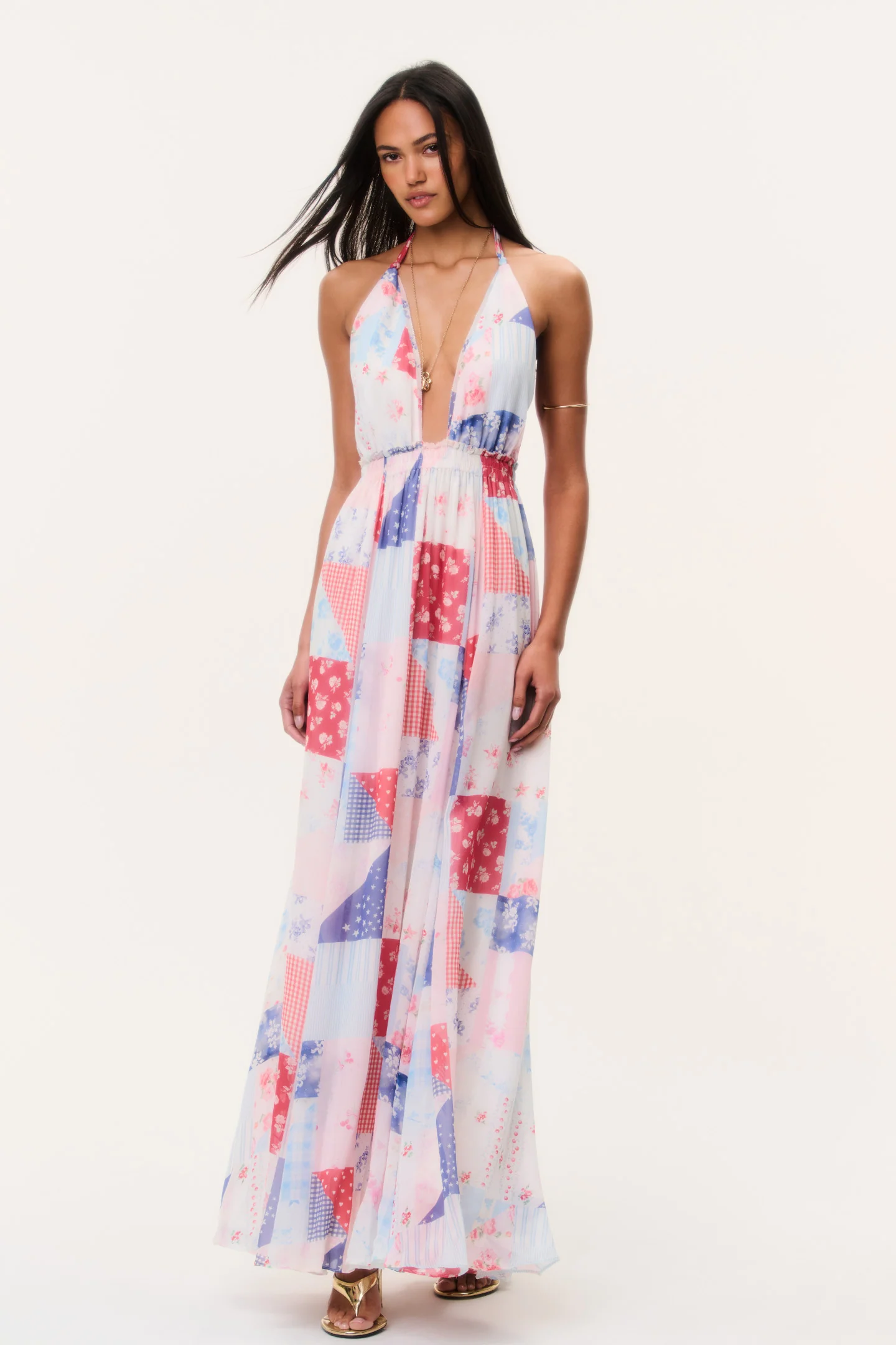 Vestido Maxi com Amarração Estampado