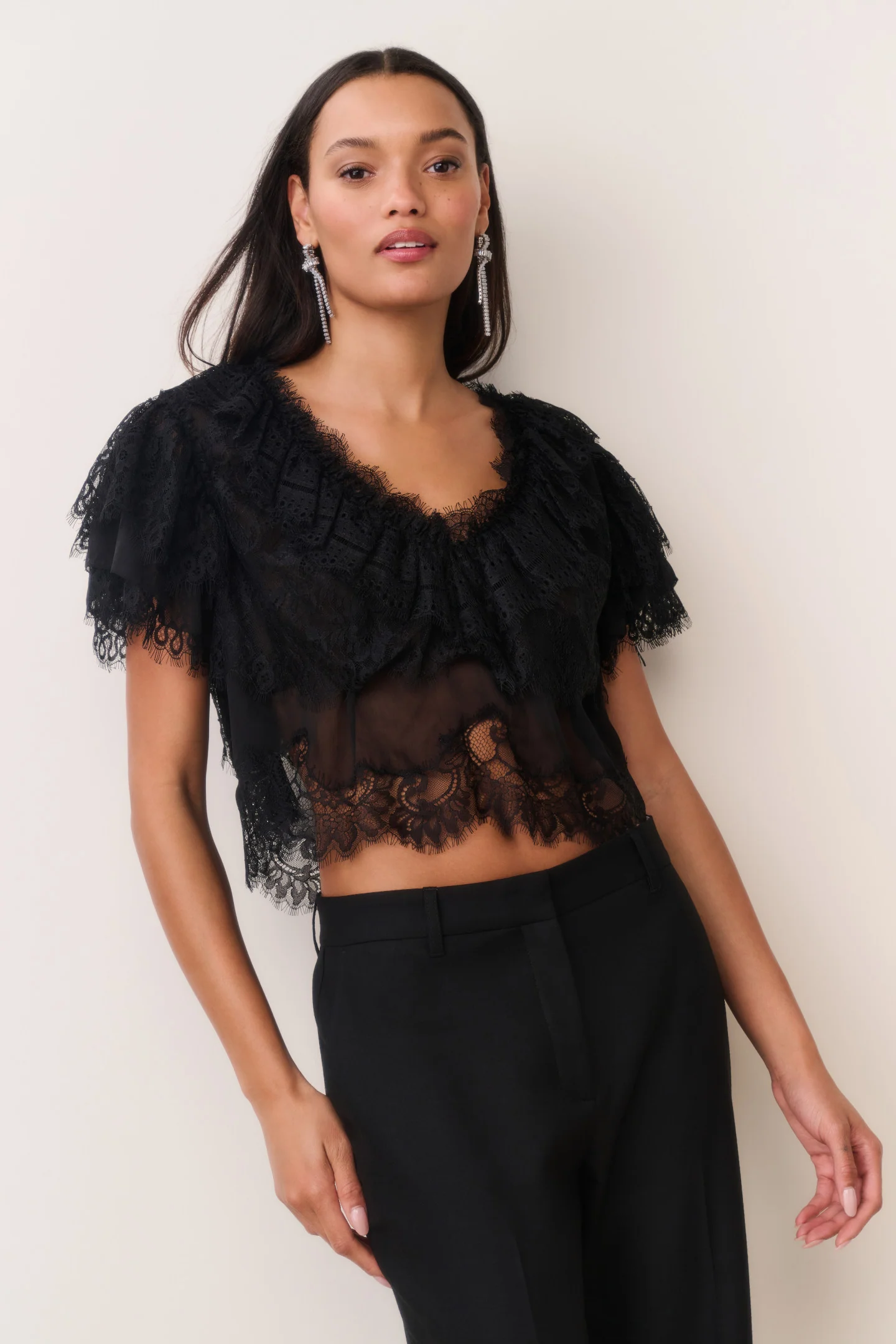 Vienne Top de Renda de Chifon