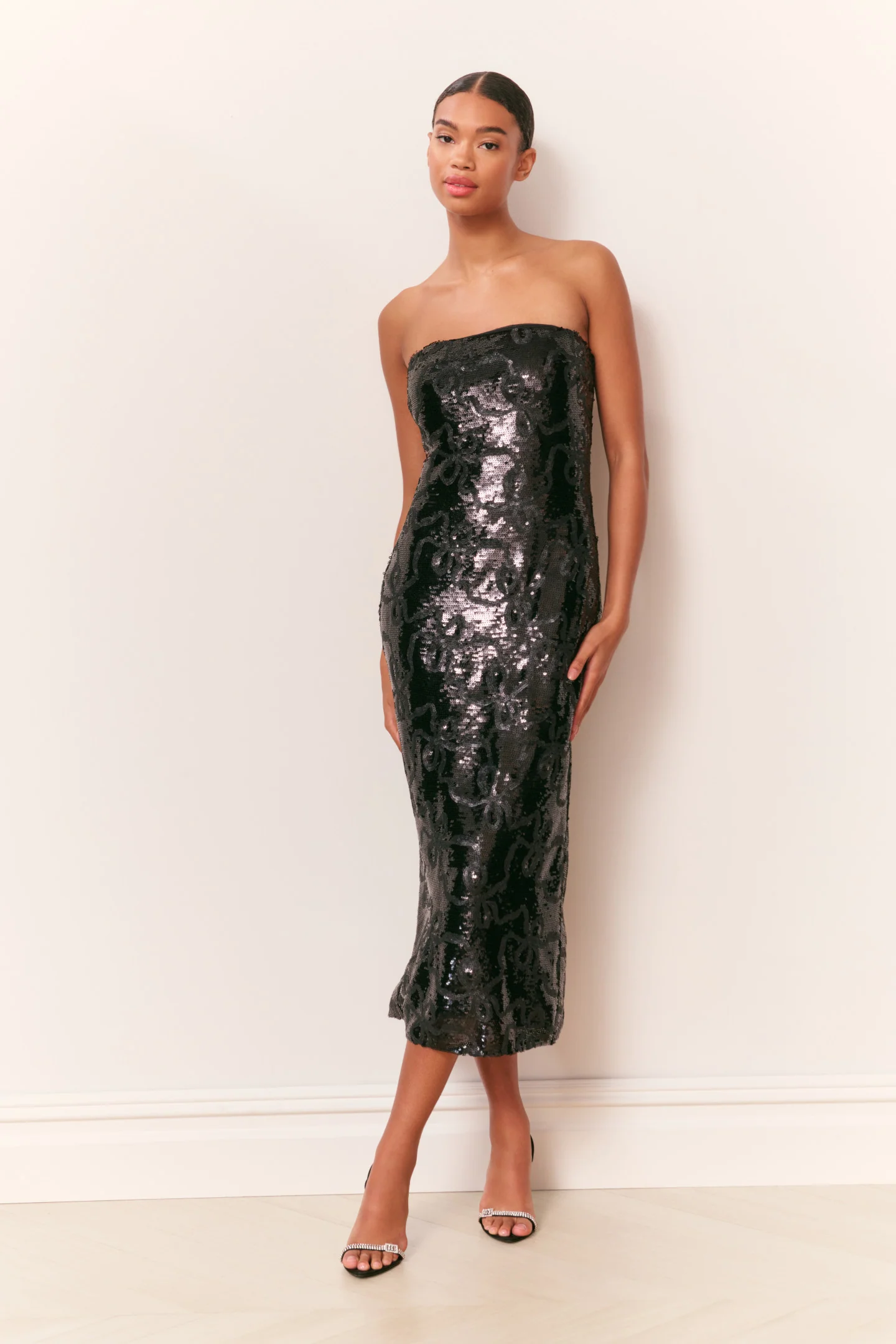 Vestido Midi com Laço em Tira de Strass Stasia