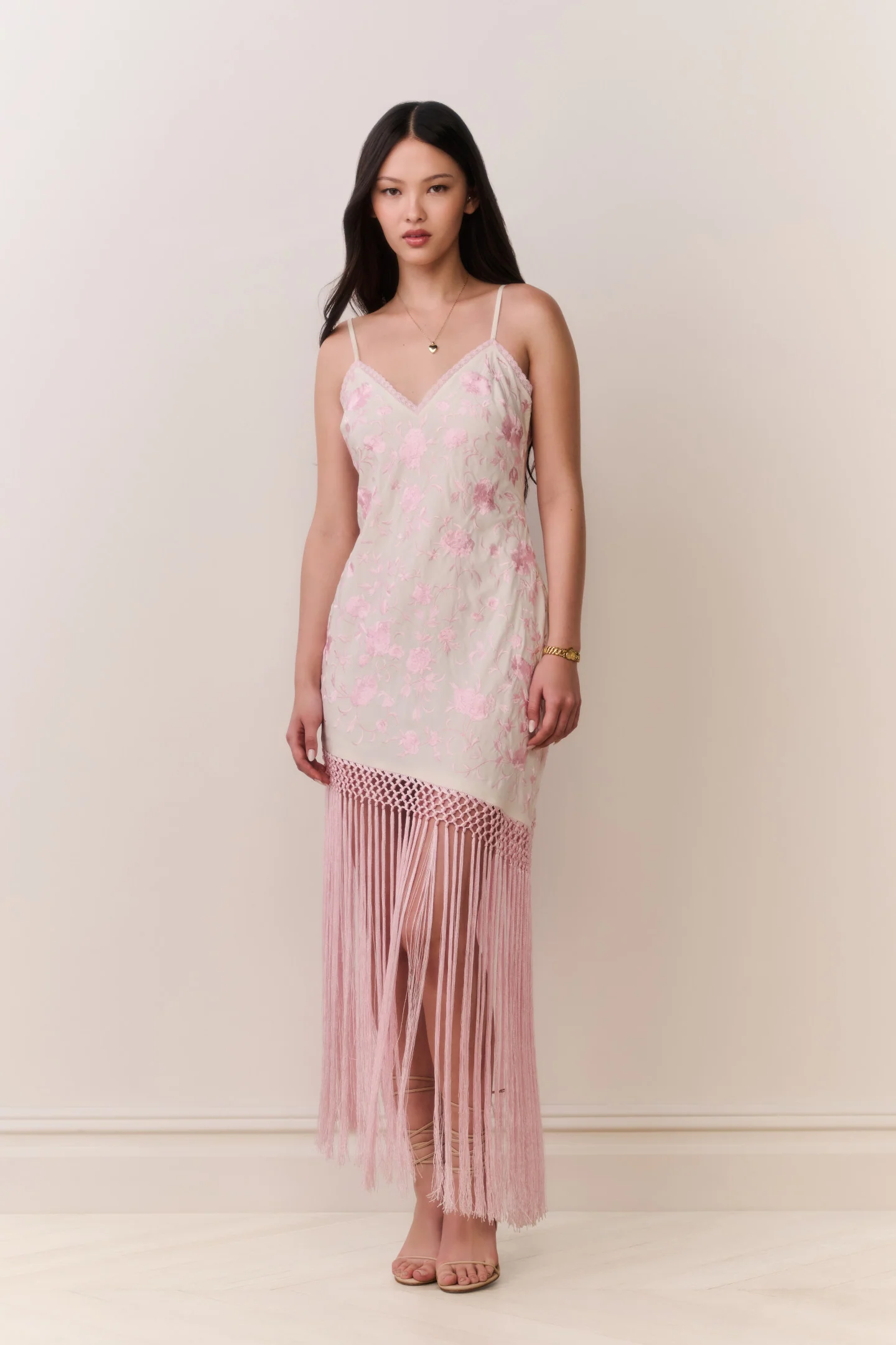 Vestido Maxi com Fringe Floral Evalette
