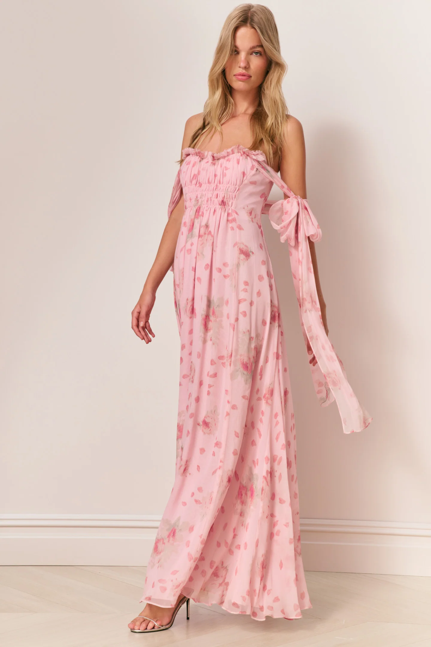 Vestido Maxi de Chifon de Seda com Estampa Floral Marlana