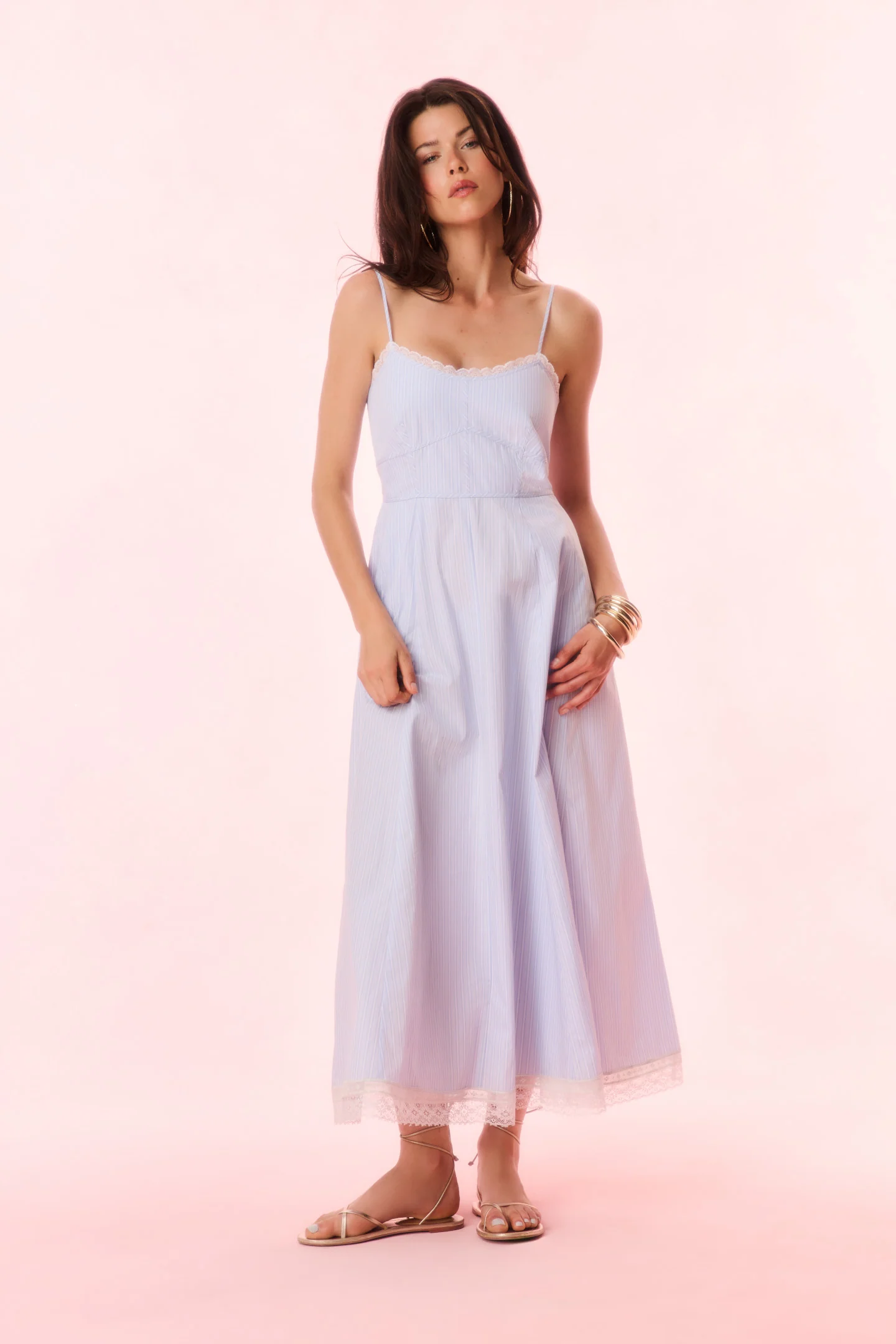 Vestido Midi Listrado de Algodão Sandara