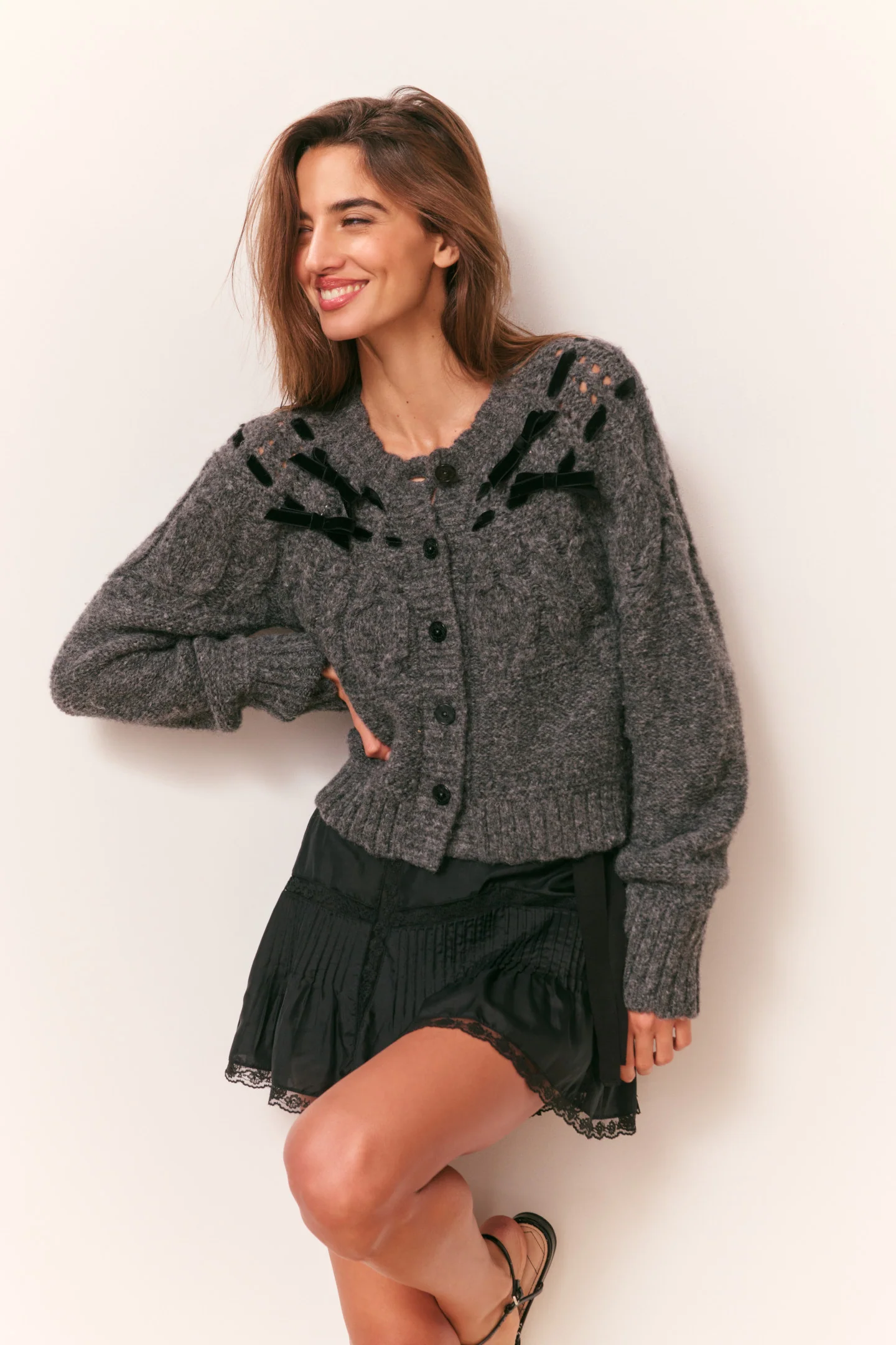 Clementian Cardigan em Renda Misturada de Alpaca