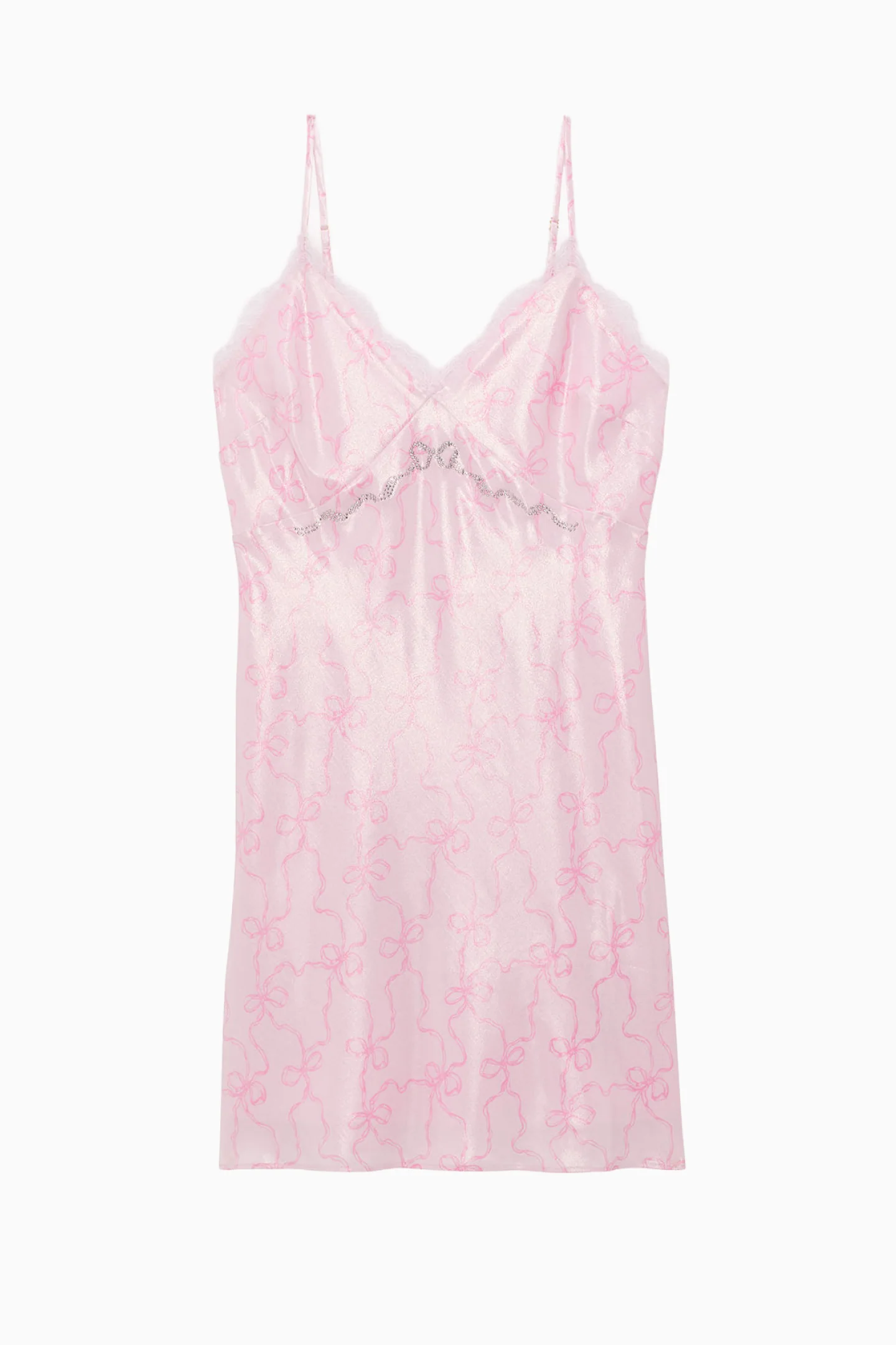 PINK x LoveShackFancy Vestido Mini de Renda com Borda de Seda