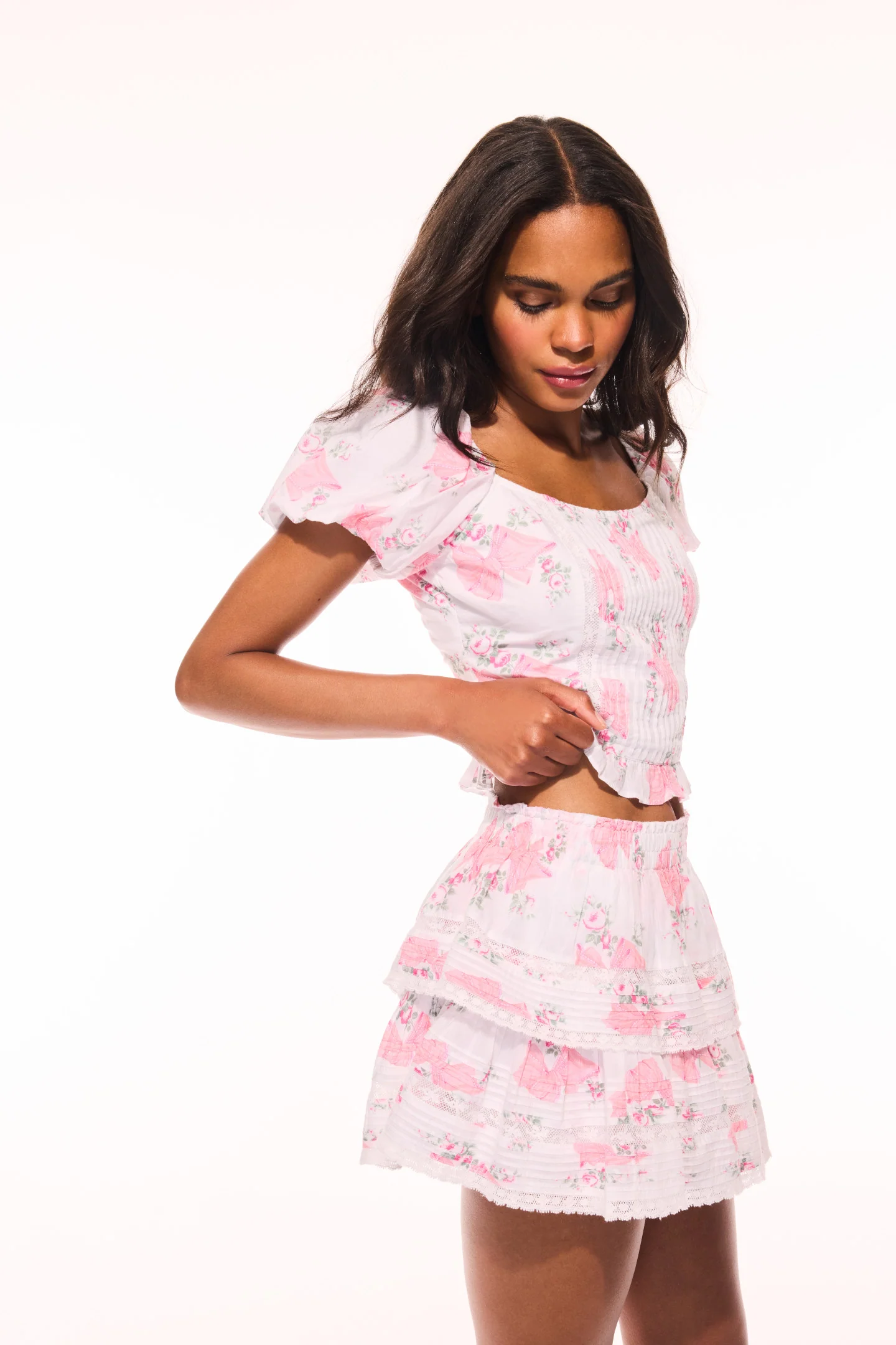 Saia Mini Ruffle Herança Estampada de Verão
