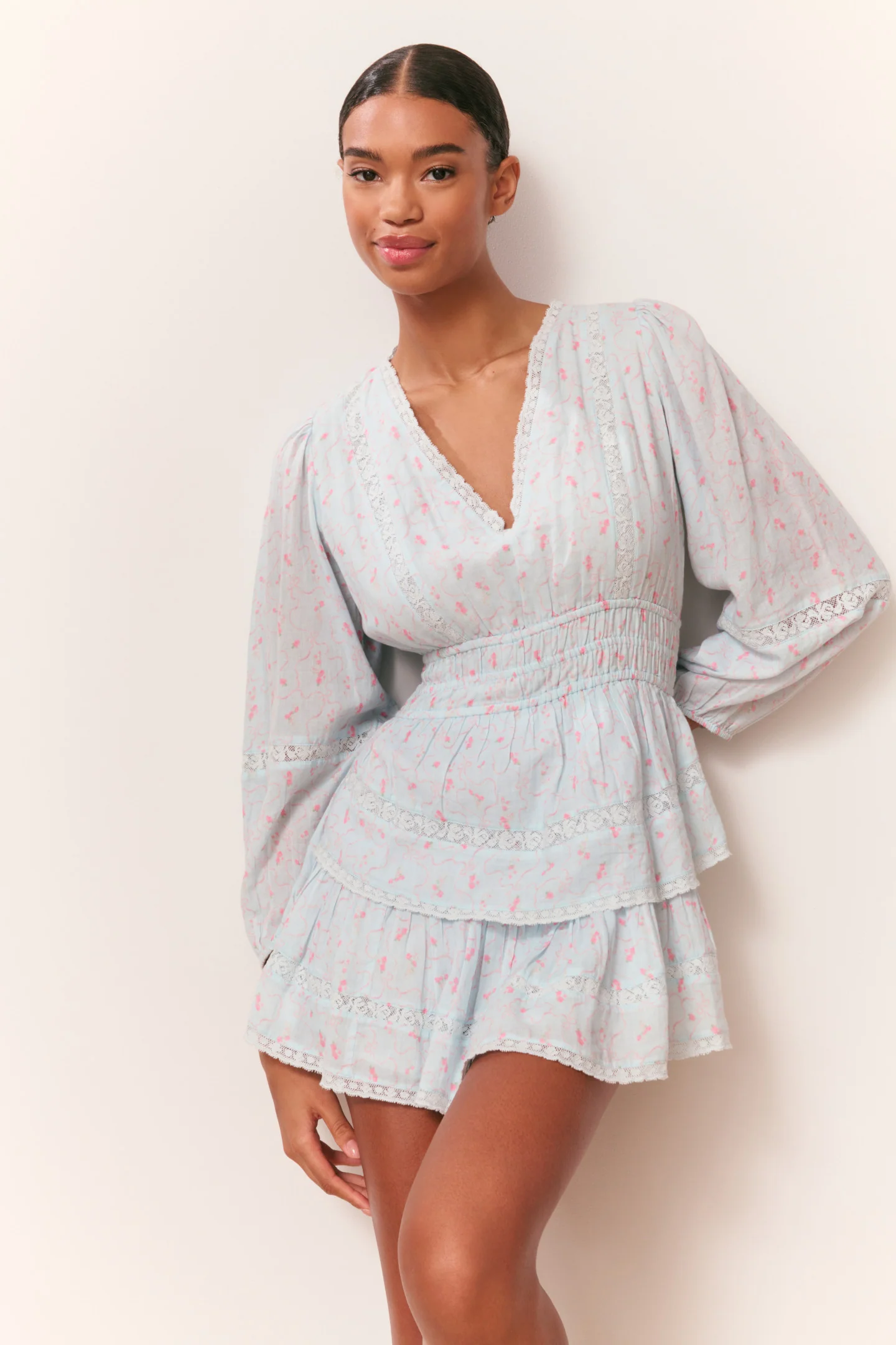 Vestido Mini de Manga Comprida de Algodão Rosamina
