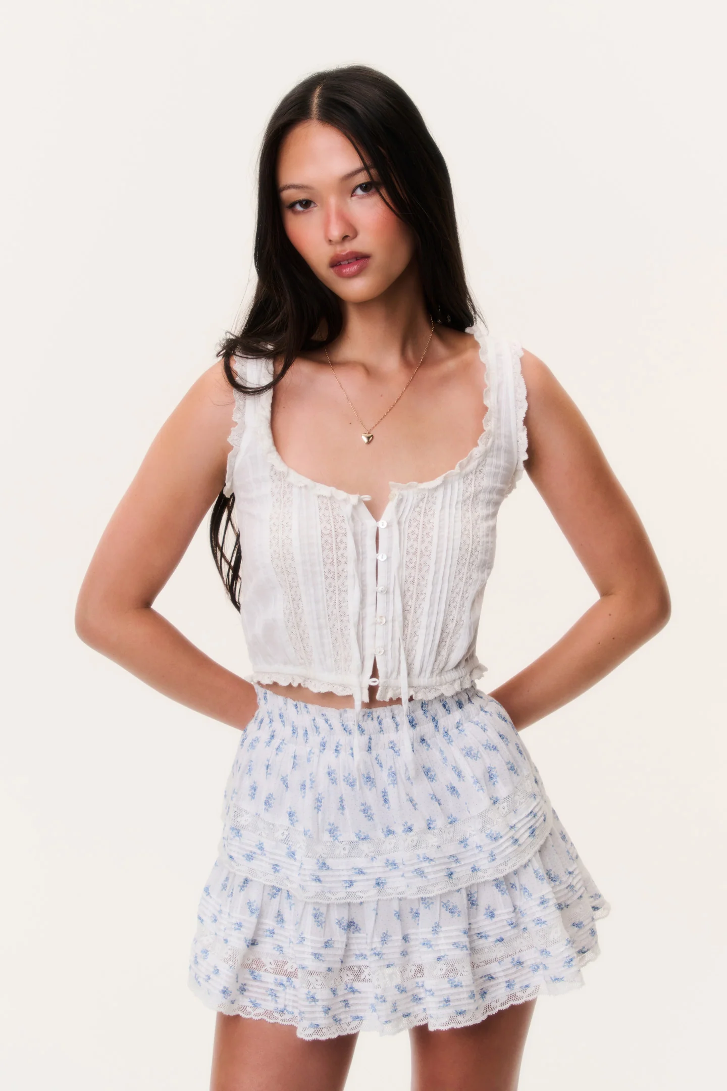 Mini Saia com Ruffles de Nuvem Índigo