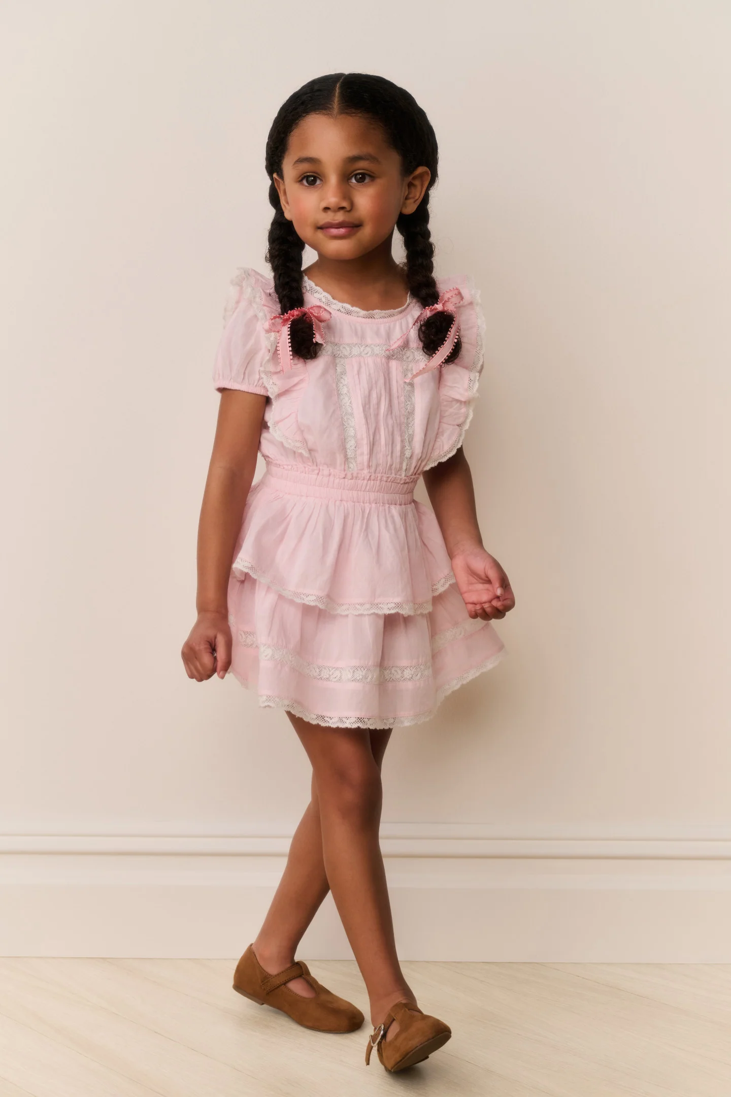 Vestido de Algodão com Borda de Renda para Meninas Pequenas Jaime