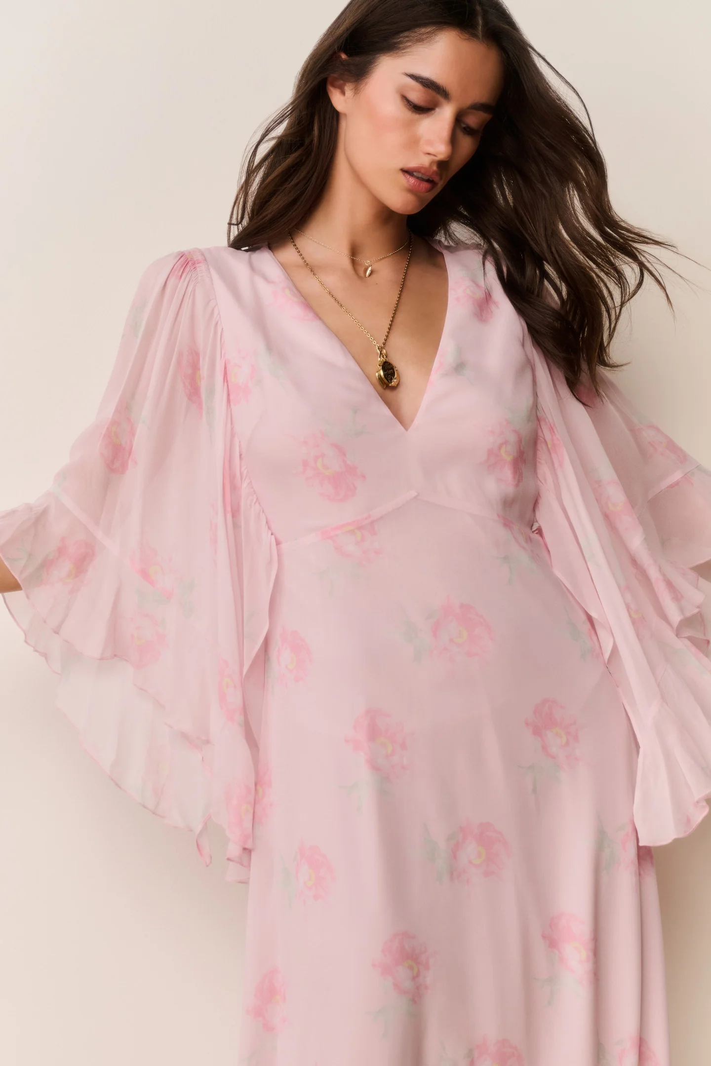 Vestido Maxi de Chifon com Estampa Floral Brinley